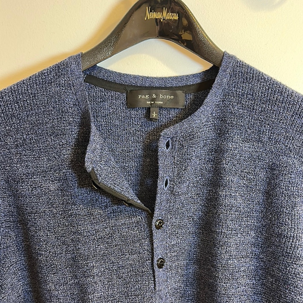 Rag & Bone Men's Blue Henley in extra fine merino wool.